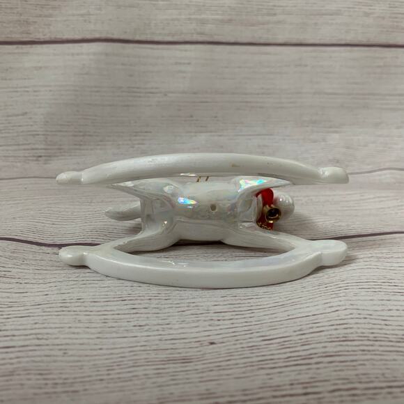 White Iridescent Rocking Horse Ornament with Red Bow and Bell 3 1/4" Tall - Picture 7 of 16